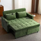 MAYEERTY 56.9 Inch Loveseat Pull Out Sleeper Sofa Bed with Reversible Backrest Cushion Side Pockets Phone Holder for Living Room Green