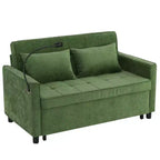 MAYEERTY 56.9 Inch Loveseat Pull Out Sleeper Sofa Bed with Reversible Backrest Cushion Side Pockets Phone Holder for Living Room Green