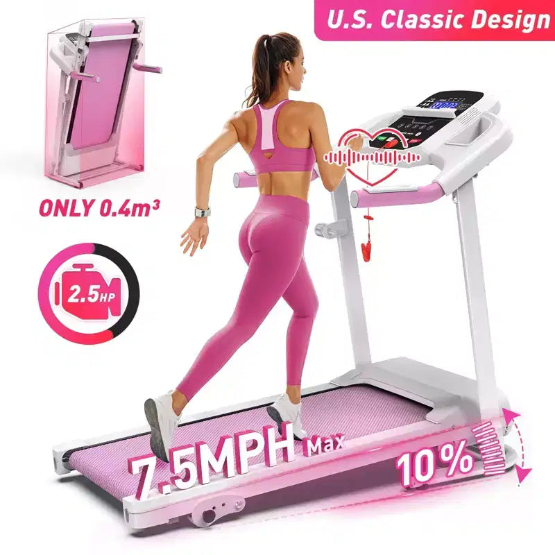 FYC Foldable Electric Treadmill for Home, 2.5HP Quiet 7.5 MPH with Heart Rate Sensor and LCD Display