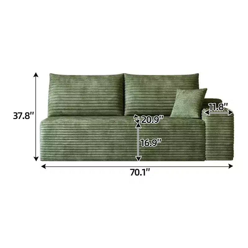 MAYEERTY 3-Seater Left Sofa Green - 3-Seater Left Layout, Corduroy, No Assembly, for Living Room/Bedroom