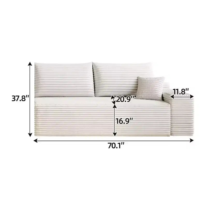 Canapé MAYEERTY Blanc - Velours côtelé, Assise compacte, Aucun assemblage requis, pour Salon/Chambre à coucher