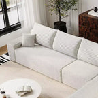 Canapé MAYEERTY Blanc - Velours côtelé, Assise compacte, Aucun assemblage requis, pour Salon/Chambre à coucher