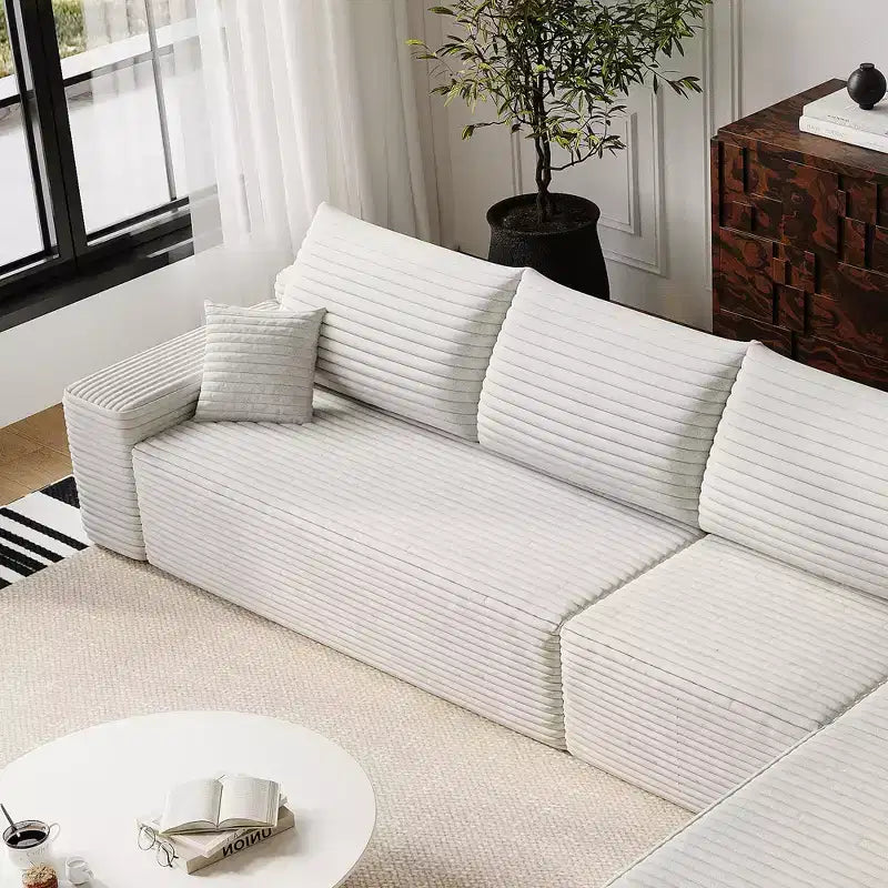 Canapé MAYEERTY Blanc - Velours côtelé, Assise compacte, Aucun assemblage requis, pour Salon/Chambre à coucher