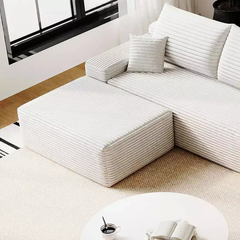 Canapé MAYEERTY Blanc - Velours côtelé, Assise compacte, Aucun assemblage requis, pour Salon/Chambre à coucher