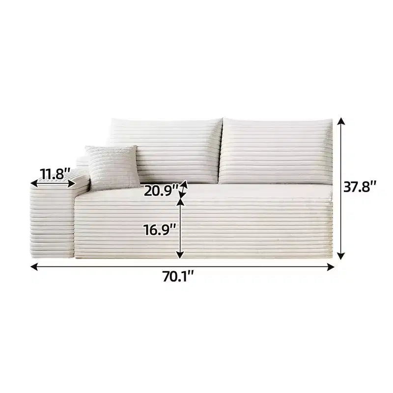 Canapé MAYEERTY Blanc - Velours côtelé, Assise compacte, Aucun assemblage requis, pour Salon/Chambre à coucher
