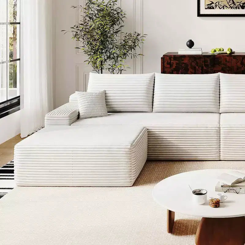 MAYEERTY Sofa White - Corduroy, Compact Seat, No Assembly, for Living Room/Bedroom