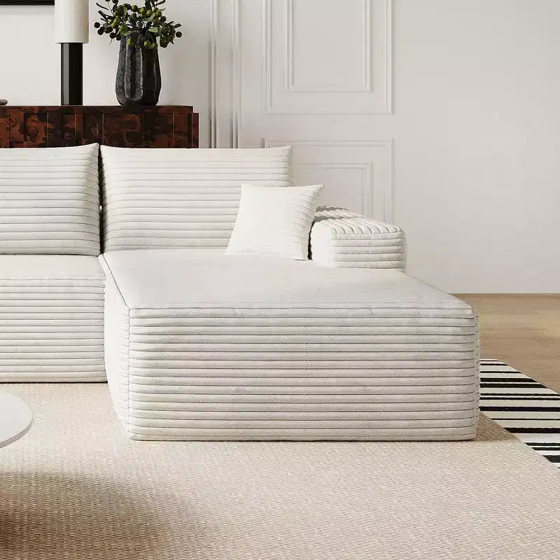 Canapé MAYEERTY Blanc - Velours côtelé, Assise compacte, Aucun assemblage requis, pour Salon/Chambre à coucher