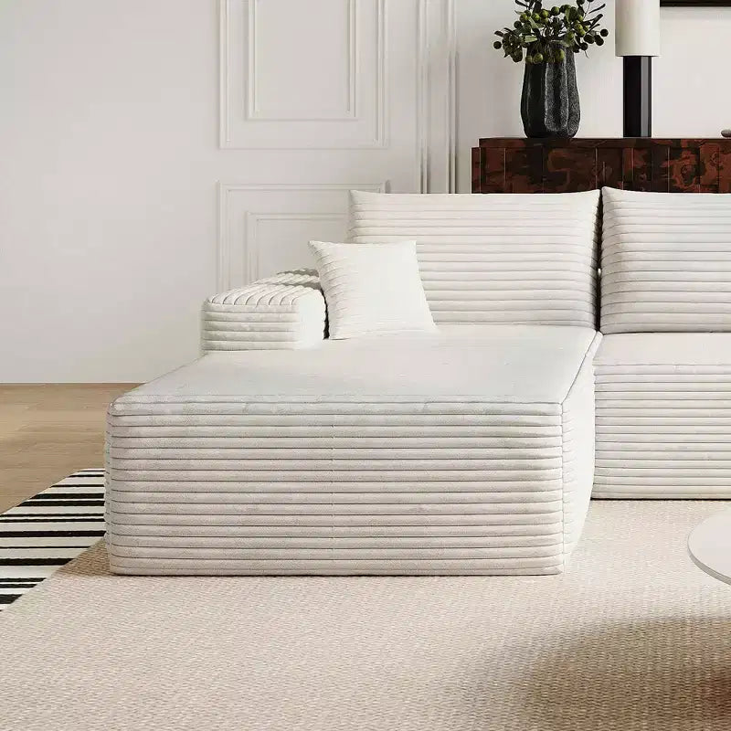 Canapé MAYEERTY Blanc - Velours côtelé, Assise compacte, Aucun assemblage requis, pour Salon/Chambre à coucher