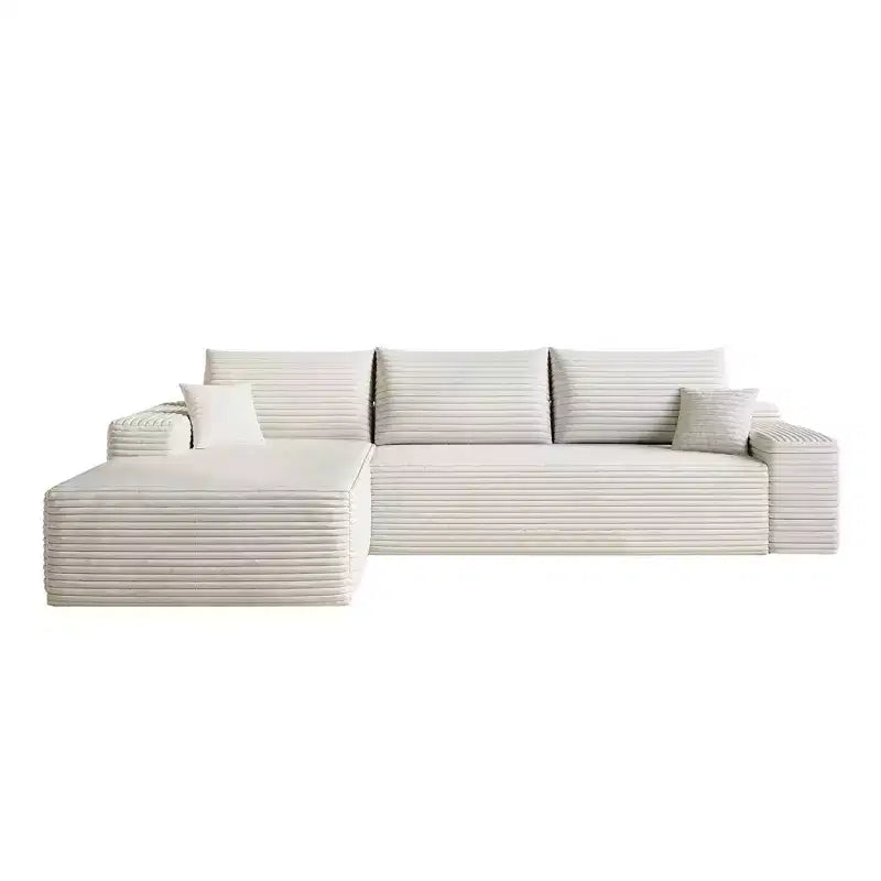 Canapé MAYEERTY Blanc - Velours côtelé, Assise compacte, Aucun assemblage requis, pour Salon/Chambre à coucher