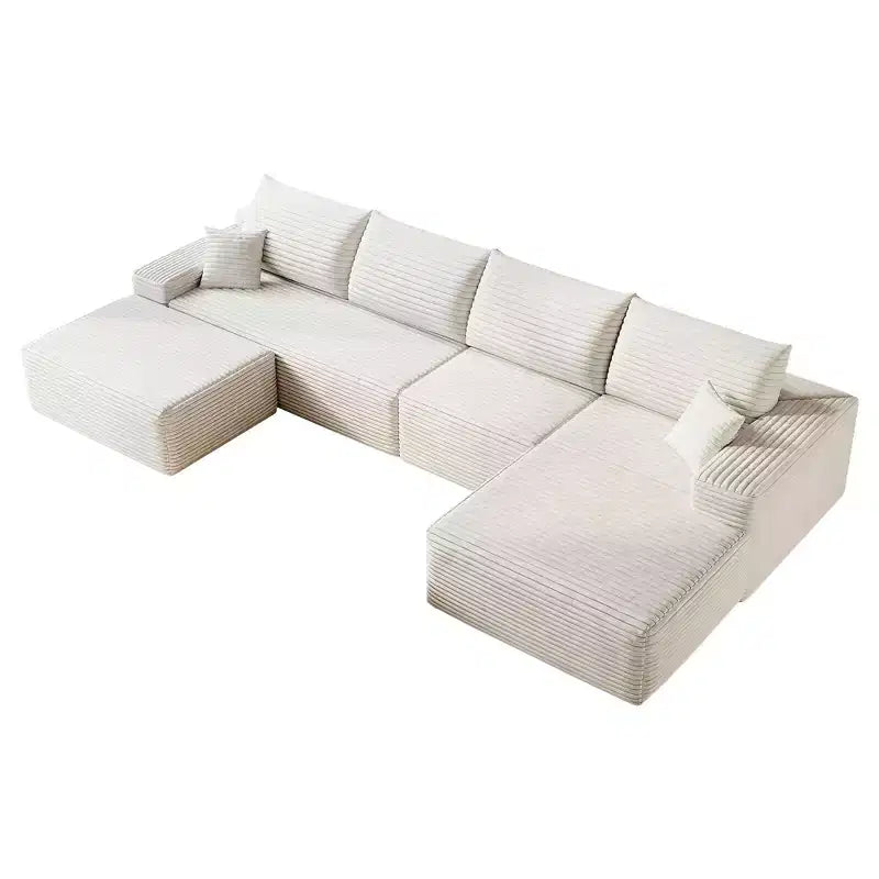 Canapé MAYEERTY Blanc - Velours côtelé, Assise compacte, Aucun assemblage requis, pour Salon/Chambre à coucher