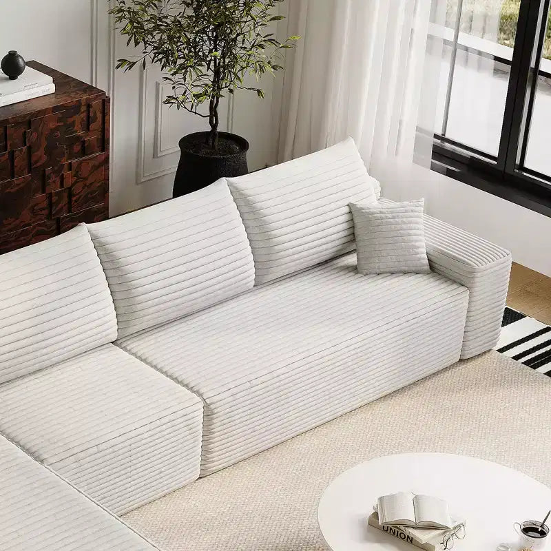 MAYEERTY Sofa White - Corduroy, Compact Seat, No Assembly, for Living Room/Bedroom