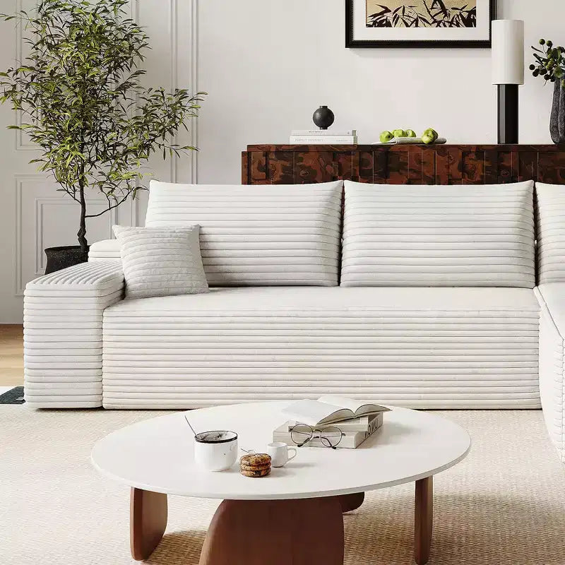 MAYEERTY Sofa White - Corduroy, Compact Seat, No Assembly, for Living Room/Bedroom
