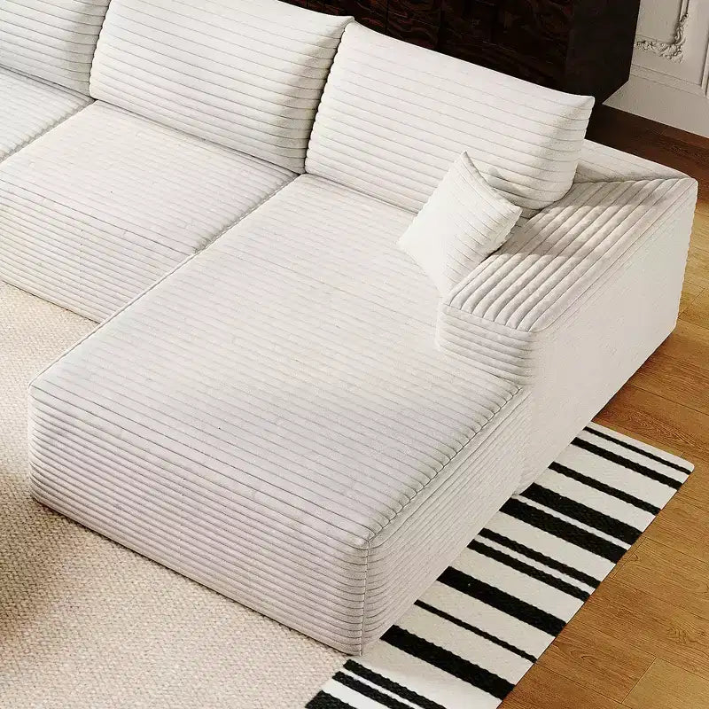 MAYEERTY Sofa White - Corduroy, Compact Seat, No Assembly, for Living Room/Bedroom