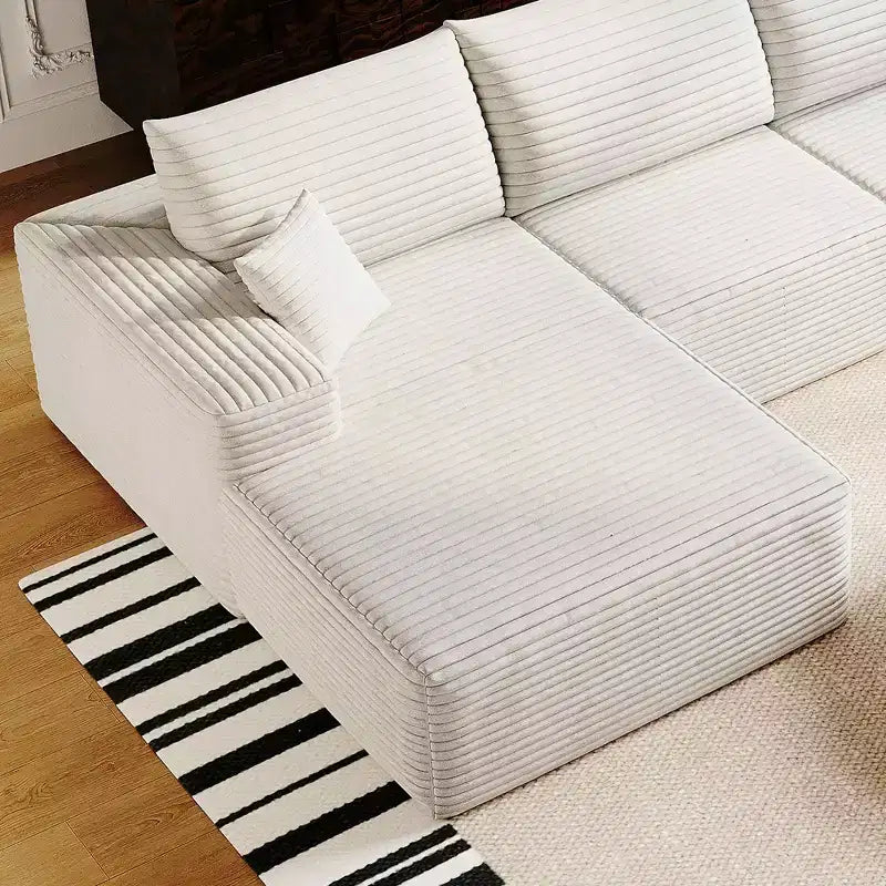 MAYEERTY Sofa White - Corduroy, Compact Seat, No Assembly, for Living Room/Bedroom