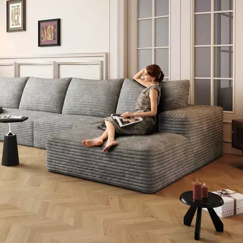 MAYEERTY 3-Seater Left Sofa Gray - 3-Seater Left Layout, Corduroy, No Assembly, for Living