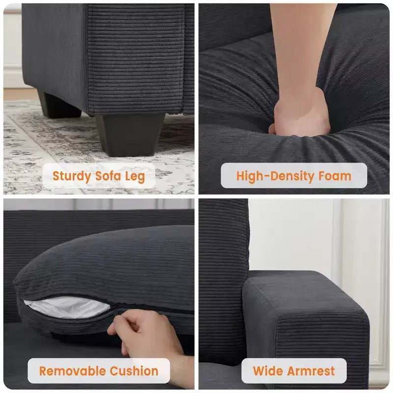 84 Modern Loveseat Sofa for Living Room, 2 Soft Cushions & Sturdy Wood Frame, Comfy Corduroy Sofa, Cloud Couch, for Living Room, Bedroom