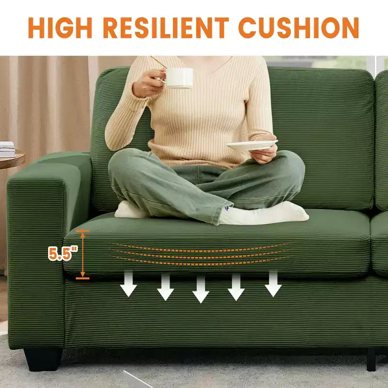84 Modern Loveseat Sofa for Living Room, 2 Soft Cushions & Sturdy Wood Frame, Comfy Corduroy Sofa, Cloud Couch, for Living Room, Bedroom