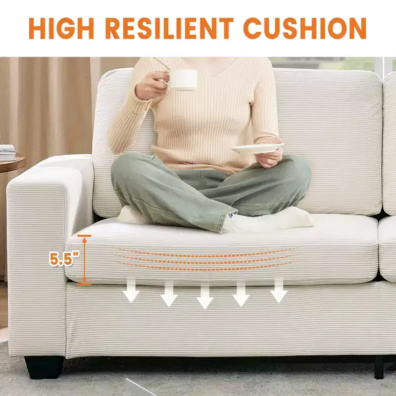 84 Modern Loveseat Sofa for Living Room, 2 Soft Cushions & Sturdy Wood Frame, Comfy Corduroy Sofa, Cloud Couch, for Living Room, Bedroom