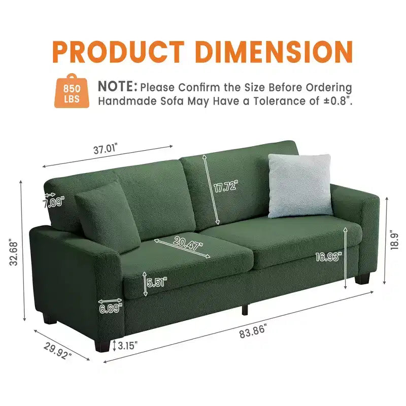 Canapé moderne 84 po pour salon, 2 coussins moelleux et cadre en bois robuste, housse amovible lavable, canapé nuage en peluche, pour salon