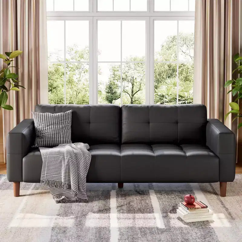 GustoWave Modern 83 Canapé 3 places en similicuir avec coussin à ressorts, canapé de salon à assise profonde avec 2 coussins de dossier amovibles