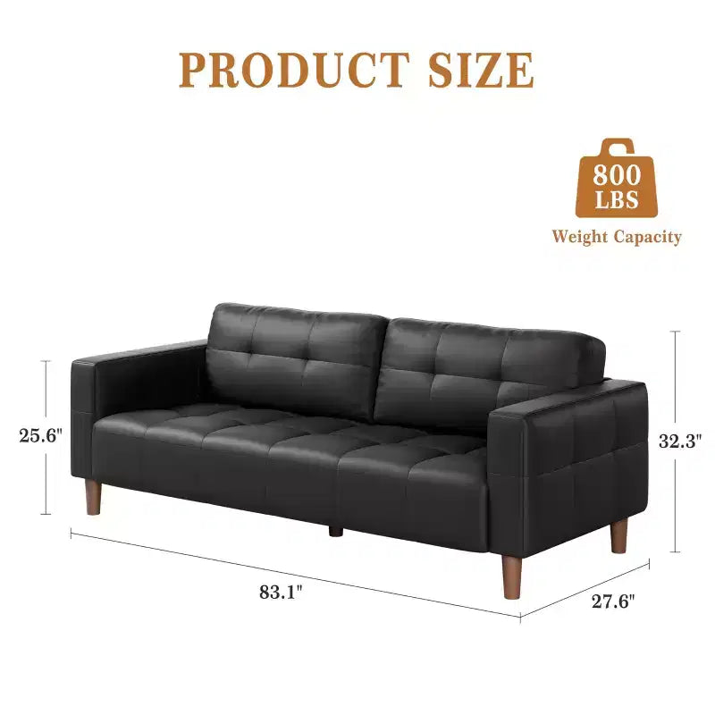 GustoWave Modern 83 Canapé 3 places en similicuir avec coussin à ressorts, canapé de salon à assise profonde avec 2 coussins de dossier amovibles