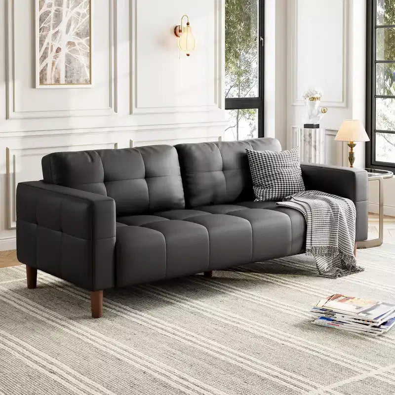 GustoWave Modern 83 Canapé 3 places en similicuir avec coussin à ressorts, canapé de salon à assise profonde avec 2 coussins de dossier amovibles