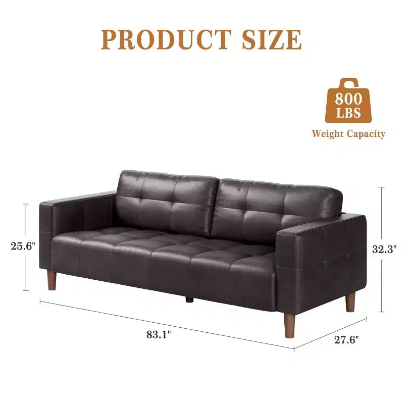 GustoWave Modern 83 Canapé 3 places en similicuir avec coussin à ressorts, canapé de salon à assise profonde avec 2 coussins de dossier amovibles