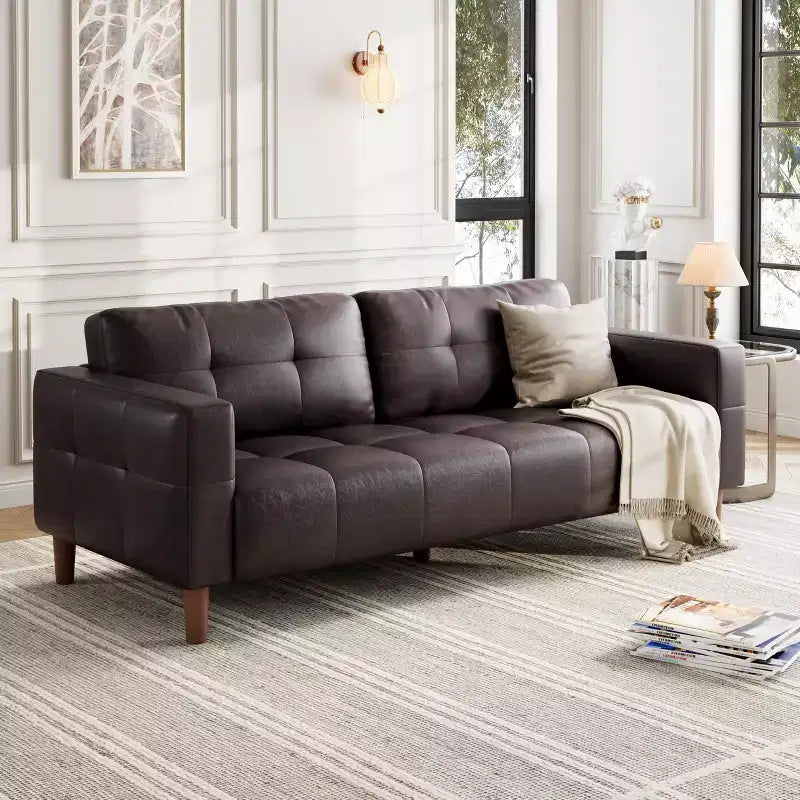 GustoWave Modern 83 Canapé 3 places en similicuir avec coussin à ressorts, canapé de salon à assise profonde avec 2 coussins de dossier amovibles