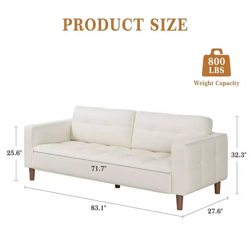 GustoWave Modern 83 Canapé 3 places en similicuir avec coussin à ressorts, canapé de salon à assise profonde avec 2 coussins de dossier amovibles