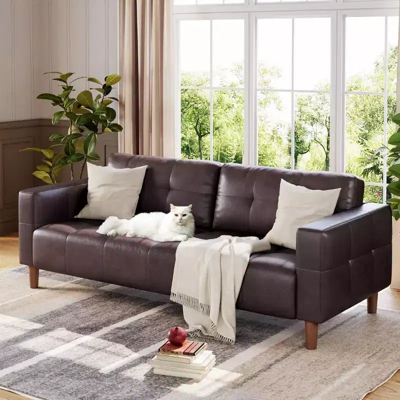 GustoWave Modern 83 Canapé 3 places en similicuir avec coussin à ressorts, canapé de salon à assise profonde avec 2 coussins de dossier amovibles