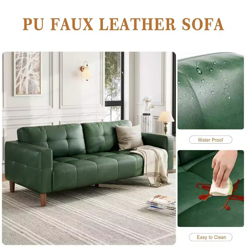 GustoWave Modern 83 Canapé 3 places en similicuir avec coussin à ressorts, canapé de salon à assise profonde avec 2 coussins de dossier amovibles