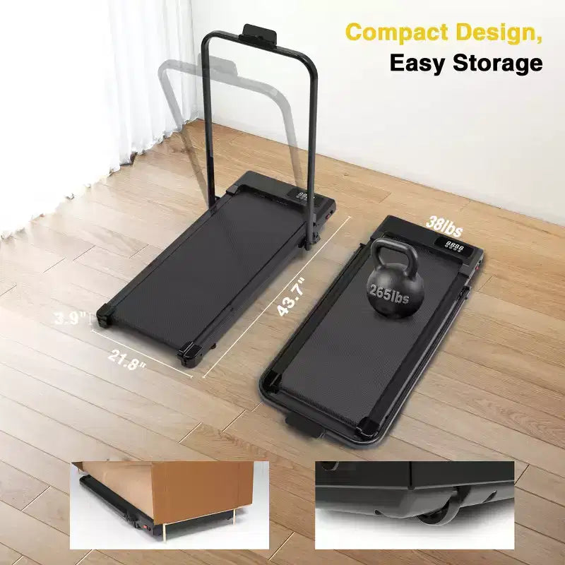 Tapis de course pliable Redliro 2 en 1 avec inclinaison, tapis de course de bureau avec écran LED et application pour la maison et le bureau