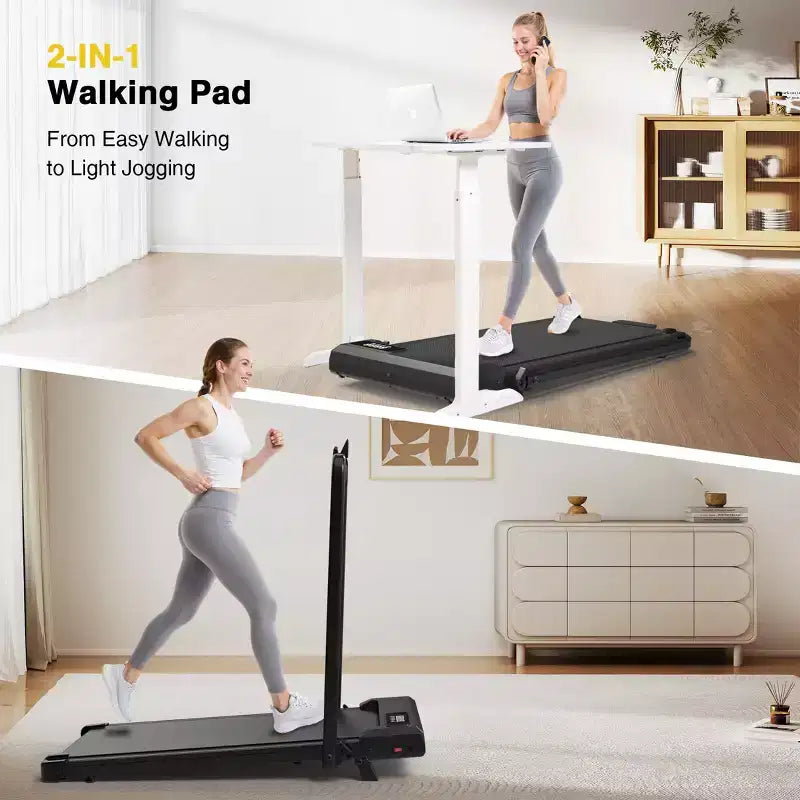 Tapis de course pliable Redliro 2 en 1 avec inclinaison, tapis de course de bureau avec écran LED et application pour la maison et le bureau