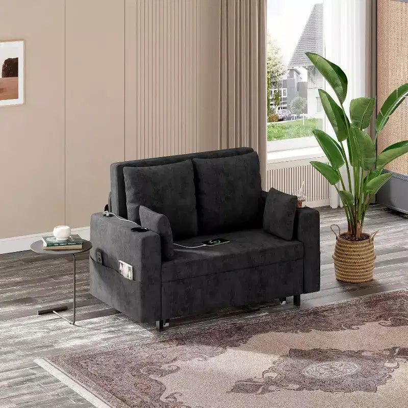 56 Convertible Sleeper Sofa Bed, 3-in-1 Pull Out Sofa Bed, Modern Couch, Capacity up to 1000lb, for Living Room, Bedroom