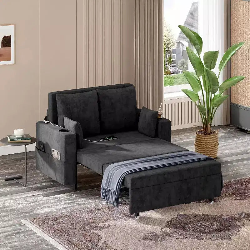 56 Convertible Sleeper Sofa Bed, 3-in-1 Pull Out Sofa Bed, Modern Couch, Capacity up to 1000lb, for Living Room, Bedroom