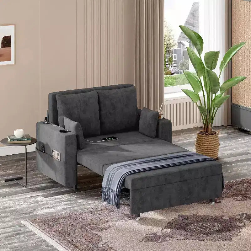 56 Convertible Sleeper Sofa Bed, 3-in-1 Pull Out Sofa Bed, Modern Couch, Capacity up to 1000lb, for Living Room, Bedroom