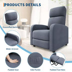 Lazy Recliner Ergonomic Adjustable Single Sofa, Side Pocket, Recliner Chair for Adults, Tall Back, Wide Arms & Padded Seat, for Living Room