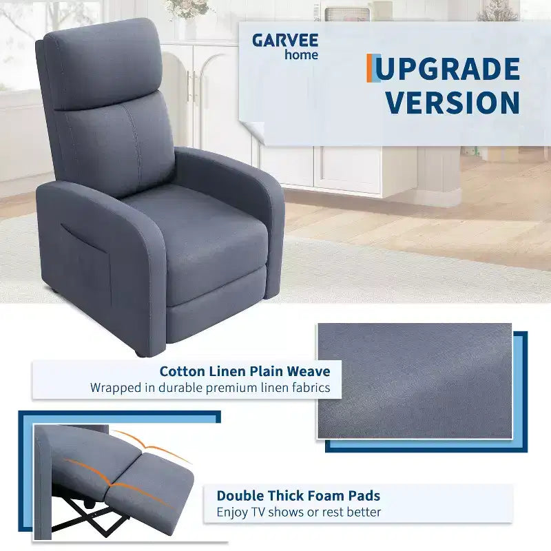 Lazy Recliner Ergonomic Adjustable Single Sofa, Side Pocket, Recliner Chair for Adults, Tall Back, Wide Arms & Padded Seat, for Living Room