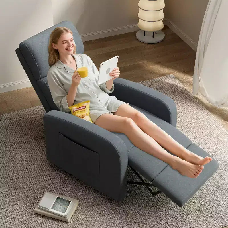 Lazy Recliner Ergonomic Adjustable Single Sofa, Side Pocket, Recliner Chair for Adults, Tall Back, Wide Arms & Padded Seat, for Living Room