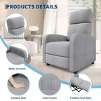 Lazy Recliner Ergonomic Adjustable Single Sofa, Side Pocket, Recliner Chair for Adults, Tall Back, Wide Arms & Padded Seat, for Living Room