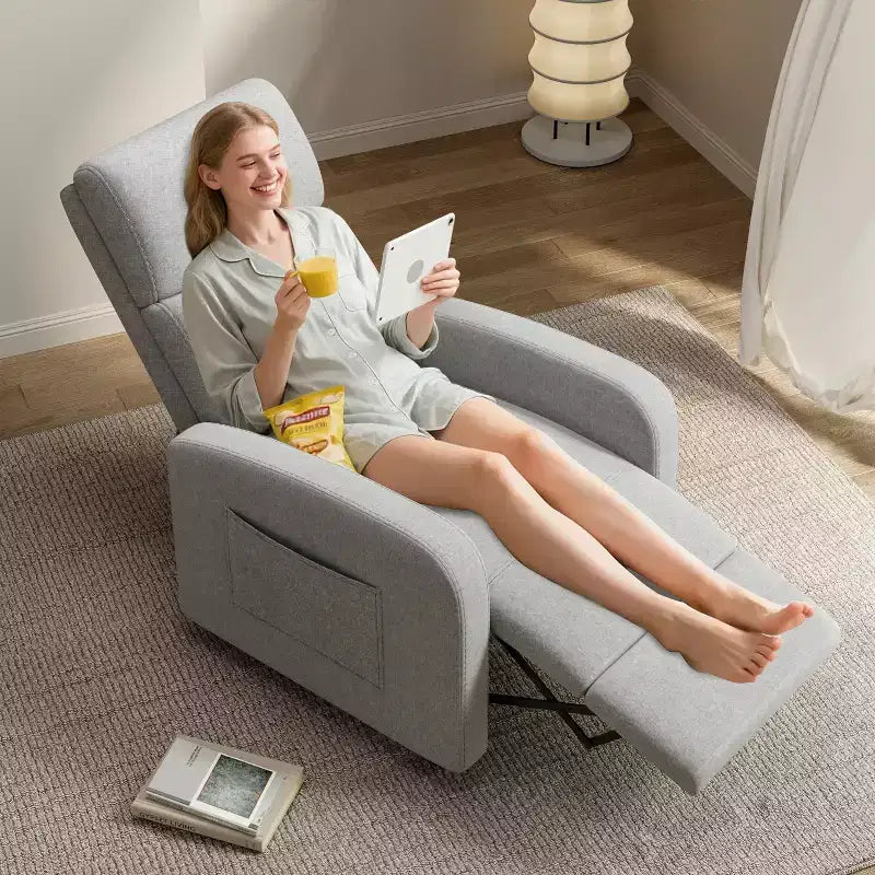 Lazy Recliner Ergonomic Adjustable Single Sofa, Side Pocket, Recliner Chair for Adults, Tall Back, Wide Arms & Padded Seat, for Living Room