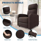 Lazy Recliner Ergonomic Adjustable Single Sofa, Side Pocket, Recliner Chair for Adults, Tall Back, Wide Arms & Padded Seat, for Living Room