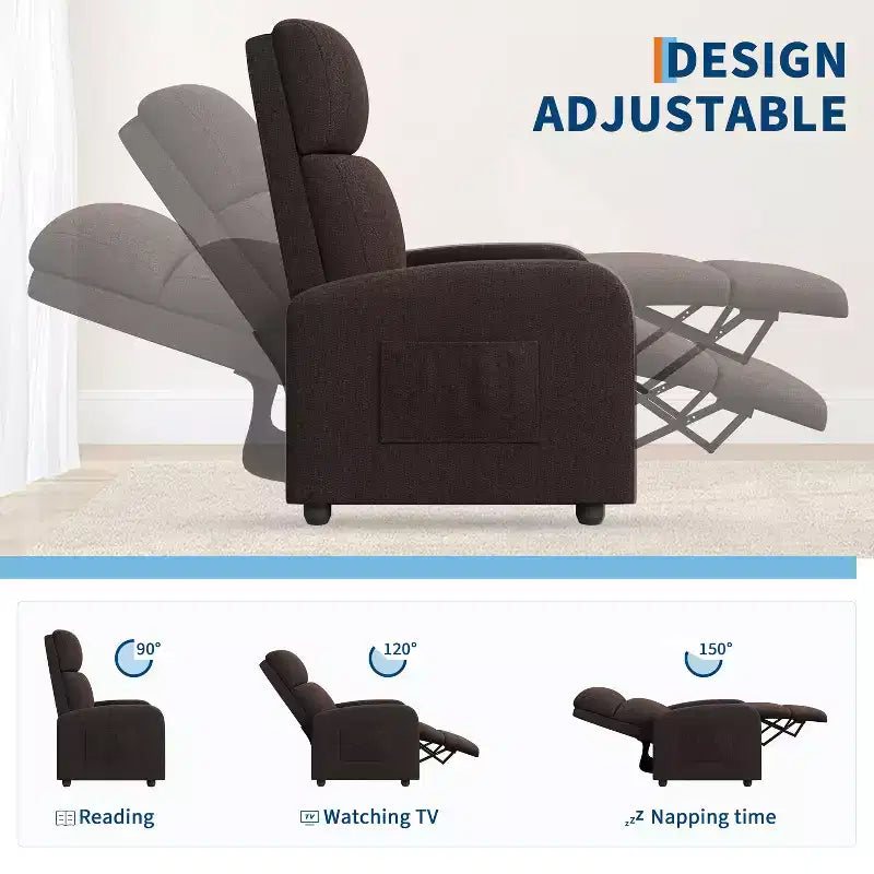 Lazy Recliner Ergonomic Adjustable Single Sofa, Side Pocket, Recliner Chair for Adults, Tall Back, Wide Arms & Padded Seat, for Living Room