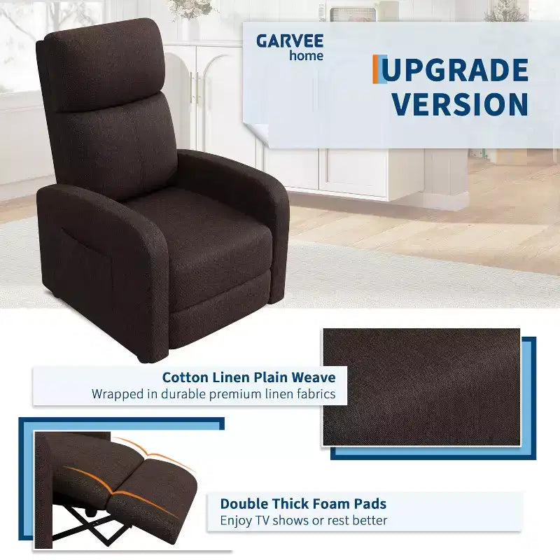 Lazy Recliner Ergonomic Adjustable Single Sofa, Side Pocket, Recliner Chair for Adults, Tall Back, Wide Arms & Padded Seat, for Living Room