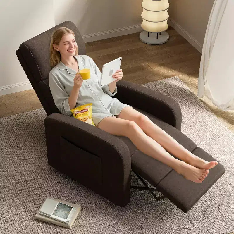 Lazy Recliner Ergonomic Adjustable Single Sofa, Side Pocket, Recliner Chair for Adults, Tall Back, Wide Arms & Padded Seat, for Living Room