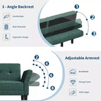 89 Futon Sofa Bed, Modern Chenille Sleeper Couch, Adjustable Backrest & Armrest, Convertible Futon Couch, for Living Room, (Two pillows)