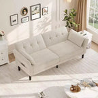 89 Futon Sofa Bed, Modern Chenille Sleeper Couch, Adjustable Backrest & Armrest, Convertible Futon Couch, for Living Room, (Two pillows)