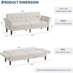 89 Futon Sofa Bed, Modern Chenille Sleeper Couch, Adjustable Backrest & Armrest, Convertible Futon Couch, for Living Room, (Two pillows)