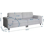 Canapé moderne 3 places 85, en tissu chenille avec accoudoirs larges réglables et dossier touffeté capitonné, montage facile