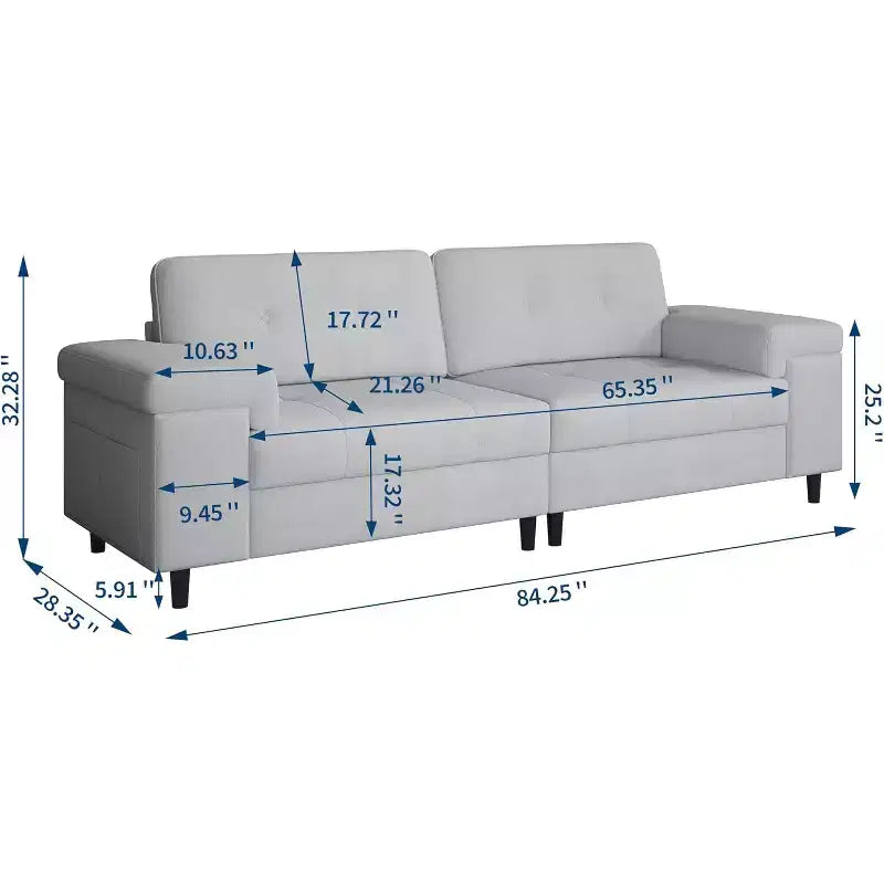 Canapé moderne 3 places 85, en tissu chenille avec accoudoirs larges réglables et dossier touffeté capitonné, montage facile